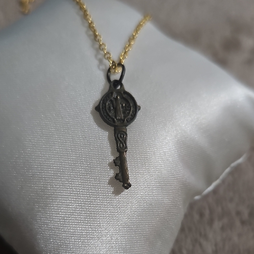 Gold and Rustic Key Pendant Necklace